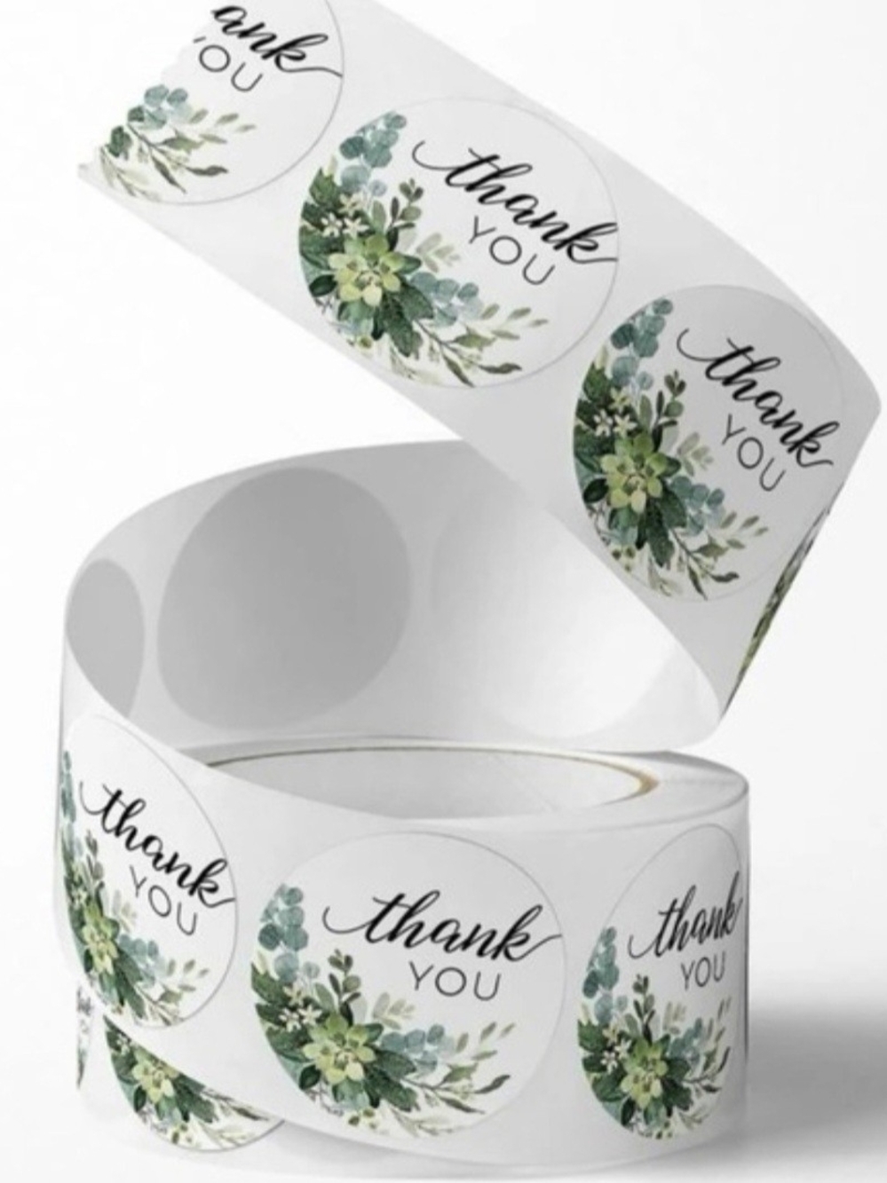 1in Thank You Floral Sticker Roll - Green Succulent Design - 1000 Stickers